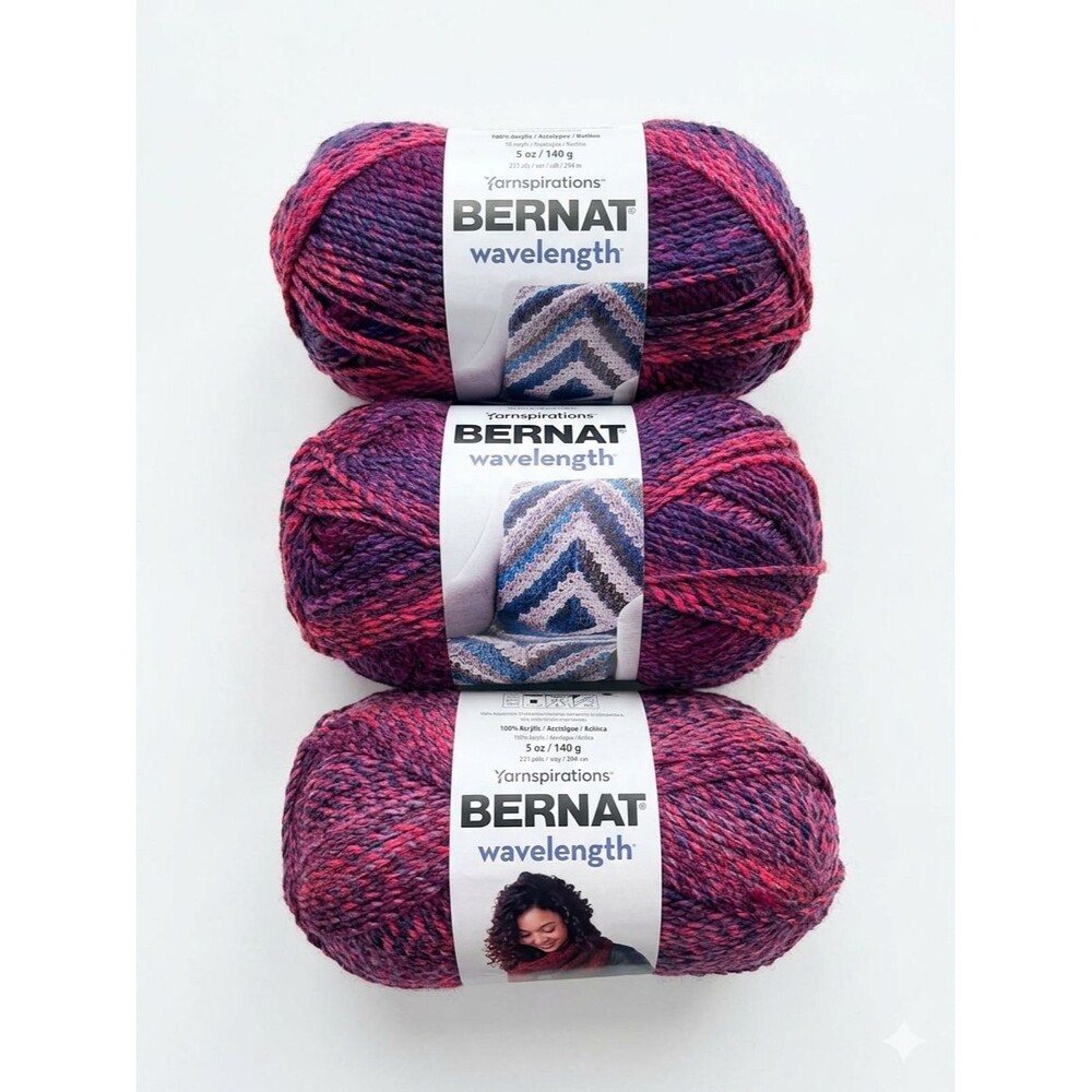 Yarnspirations Bernat Wavelength Yarn, Lot of 3, Parfait, Bulky, Acrylic